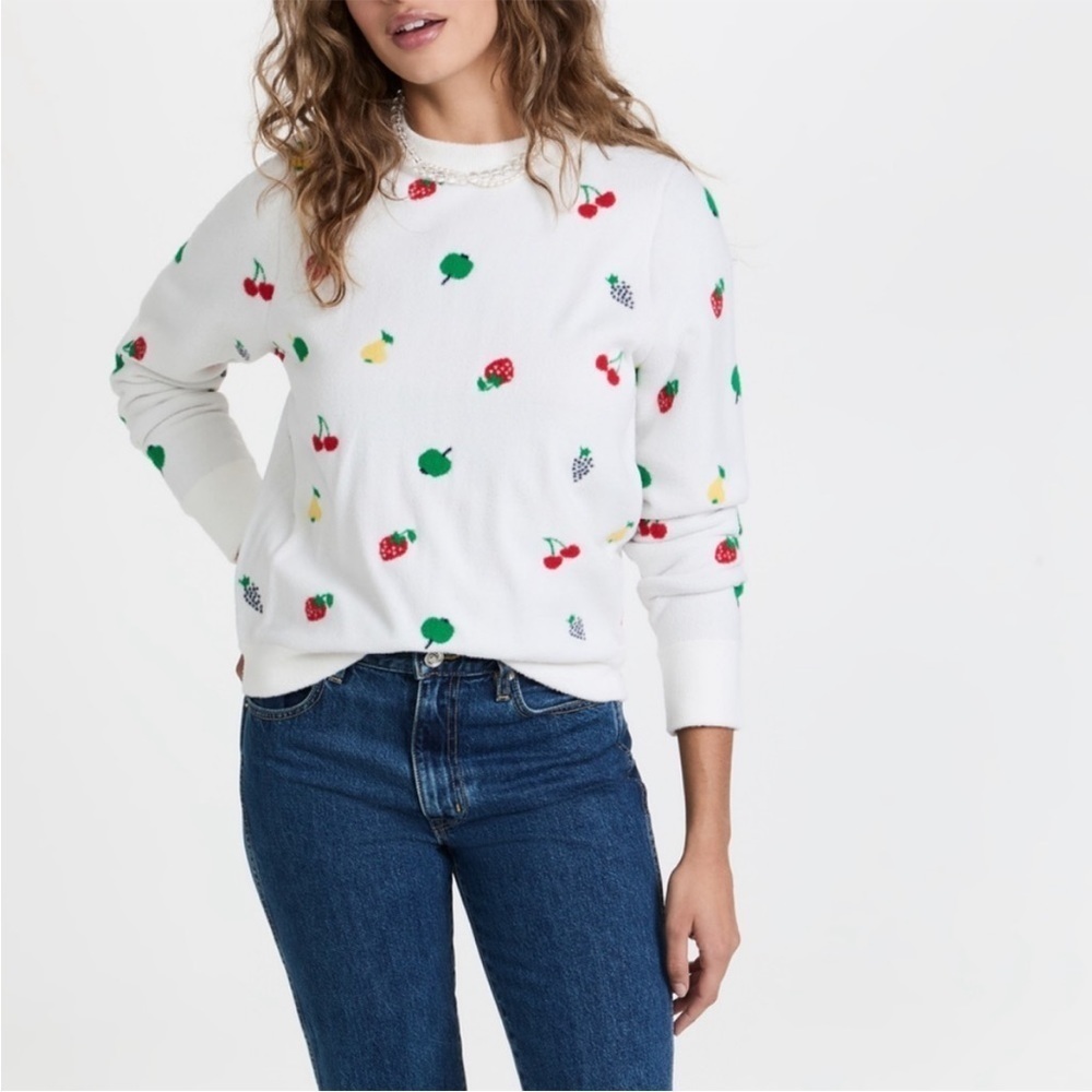 Hvn Diana Sweater White Fruit Print Cherries Crewneck Heavyweight Sz Xl New — image 2 of 8